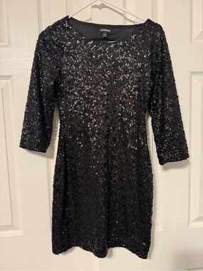 Express Black Sequin Long-Sleeve Cocktail Dress
